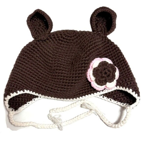 KIDS BEAR CROCHET HAT - TODDLER WINTER BEANIE CAP - Picture 1 of 5